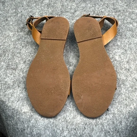 Madewell Boardwalk Sandals Women's 8 Brown Tan Leather Ankle Strap Strappy Cross - Picture 10 of 13